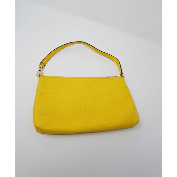 Michael Kors Mini Purse Pebbled Yellow Leather Gold Tone Top Zipper Front Pocket - Picture 2 of 4